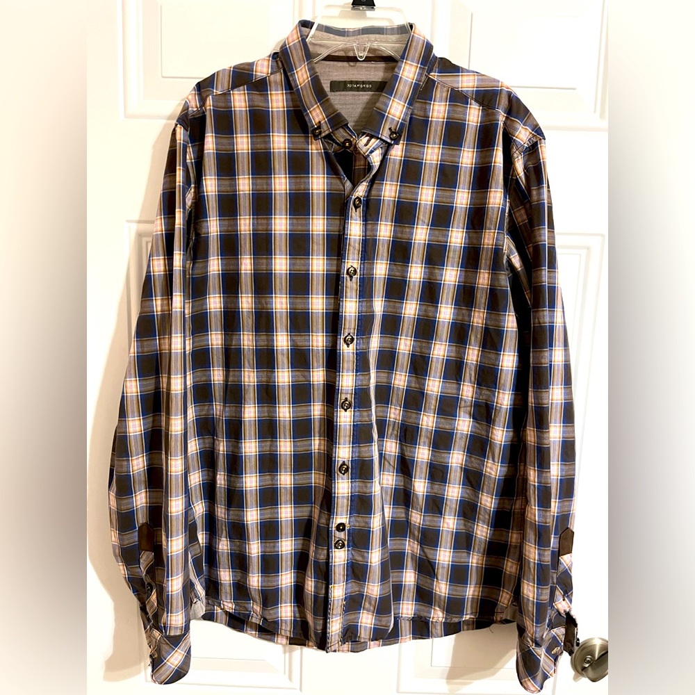 7‎ Diamonds Shirt Mens Large Button Down Black Gray Plaid Classic Western Cowboy